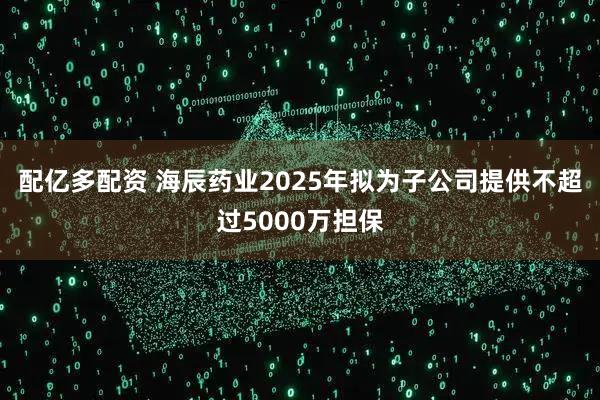 配亿多配资 海辰药业2025年拟为子公司提供不超过5000万担保
